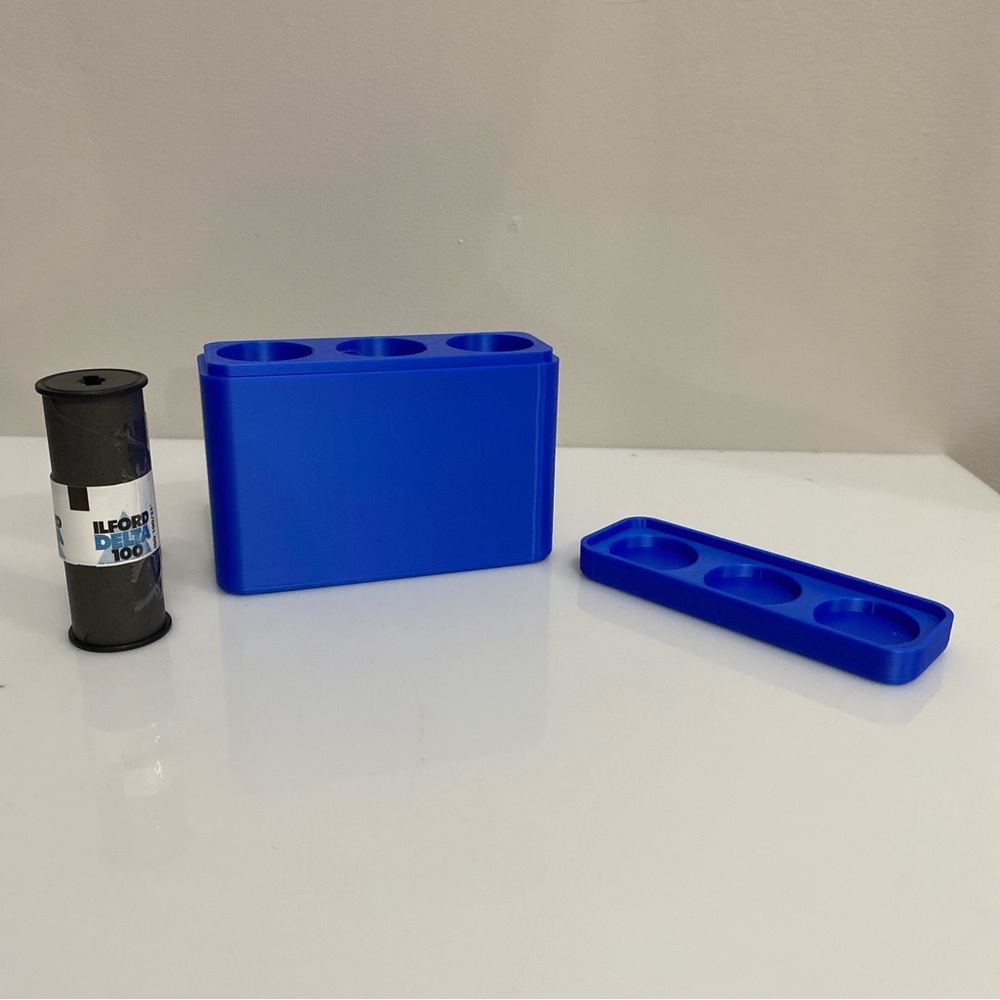 120mm Film holder / storage container - 3D Printed Blue Film Not included.